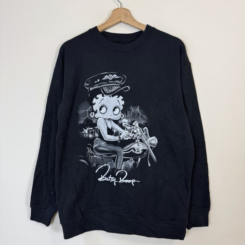 Vintage Y2k Betty Boop Biker Motorcycle Graphic Sweatshirt - Medium